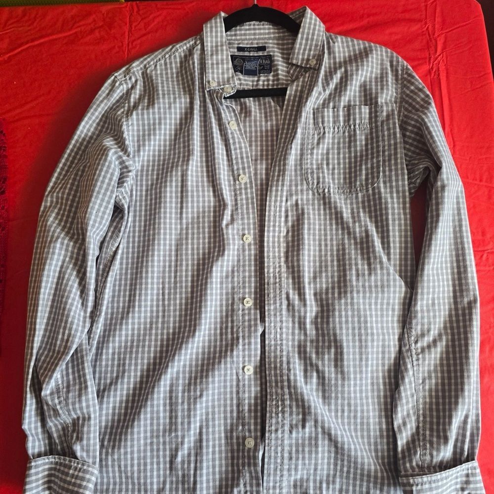 American Rag Gray and White Gingham Button-Up Shirt